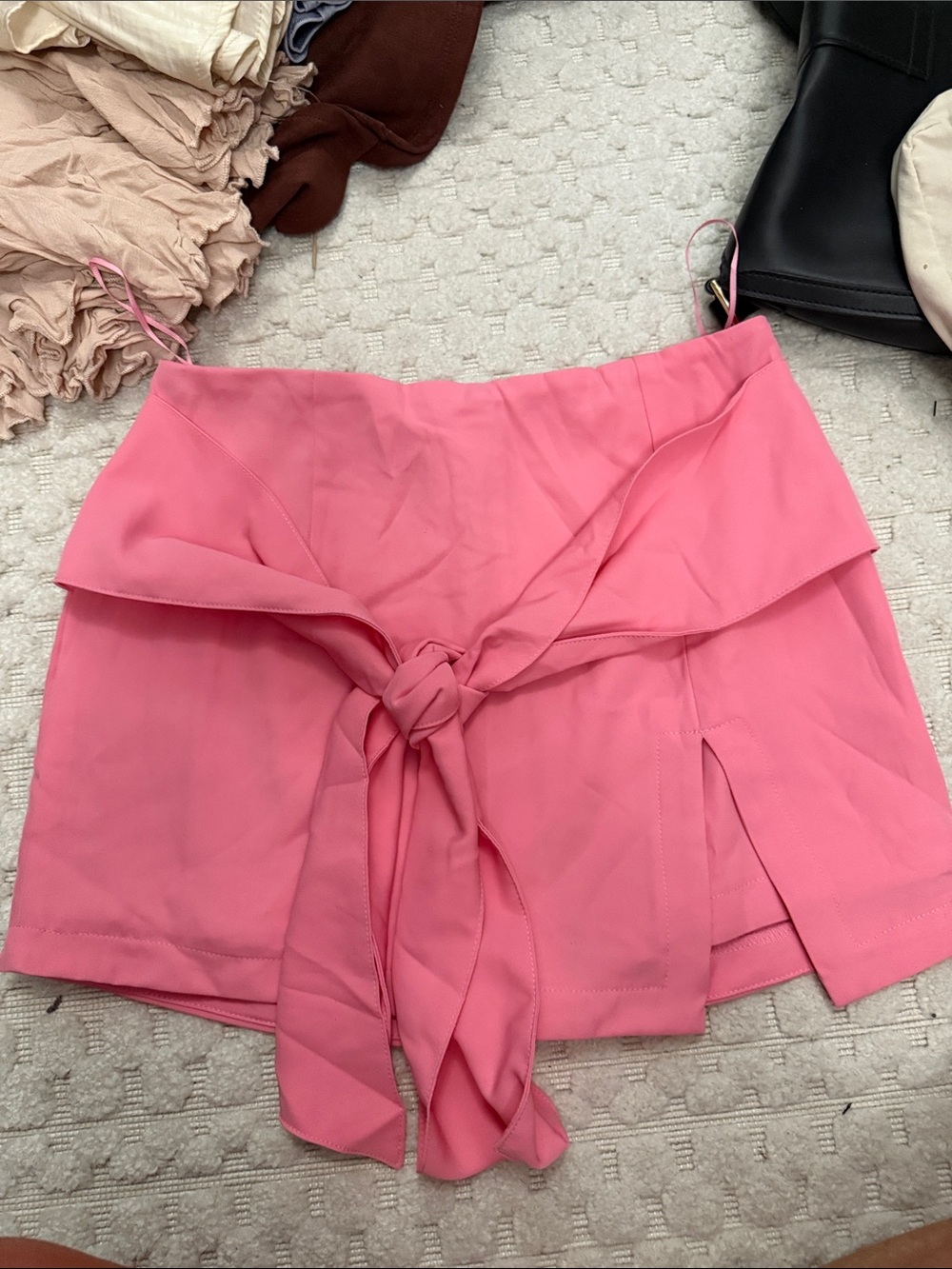 High-Waist Pink Tie-Front Skort with Wrap Detail